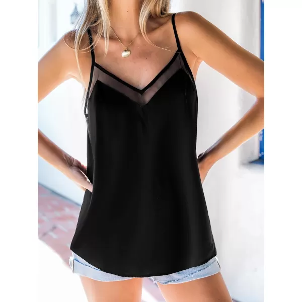 imageCUPSHE Women Tops Sheer Panel VNeck Cami Sleeveless Tank Loose Tee Shirt Casual DressyBlack