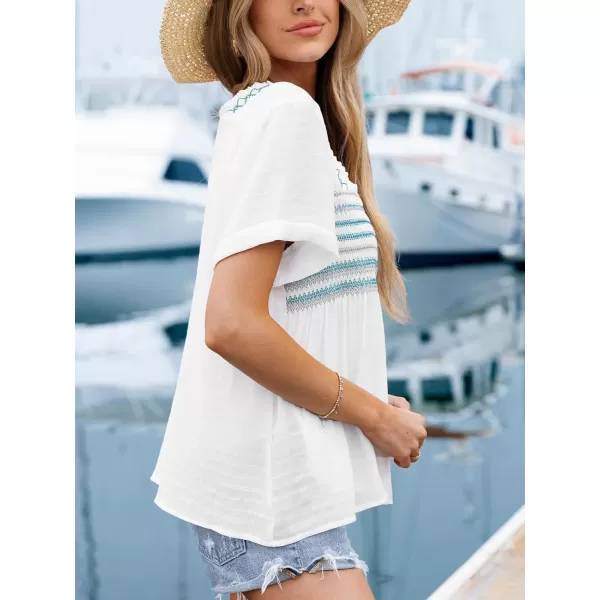 imageCUPSHE Women Tops Short Sleeve Blouses Square Neck Shirt Smocking Tee Casual DressyWhite