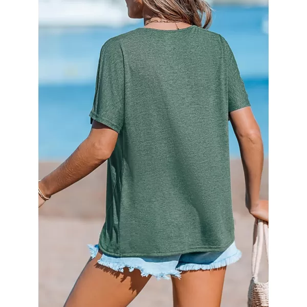 imageCUPSHE Women Tops Short Sleeve Tee V Neck Button Front Shirt Casual SummerGreen