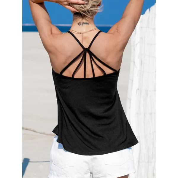 imageCUPSHE Women Tops Sleeveless Cami Scoop Neck Shirt Solid Tee Casual BeachBlack