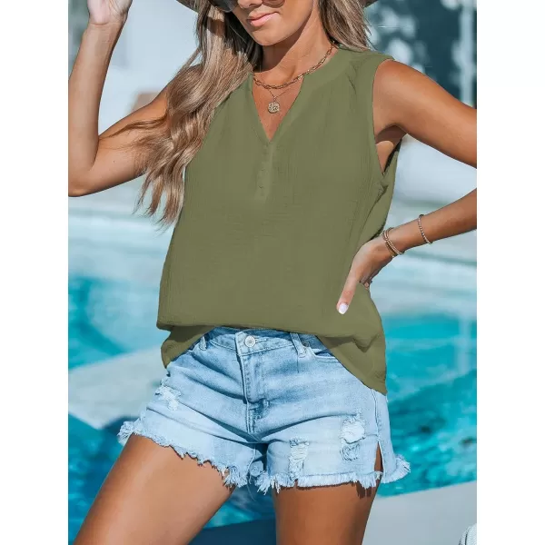imageCUPSHE Women Tops Sleeveless Crinkle Tank VNeck Shirt Cami Casual Dressy SummerGreen