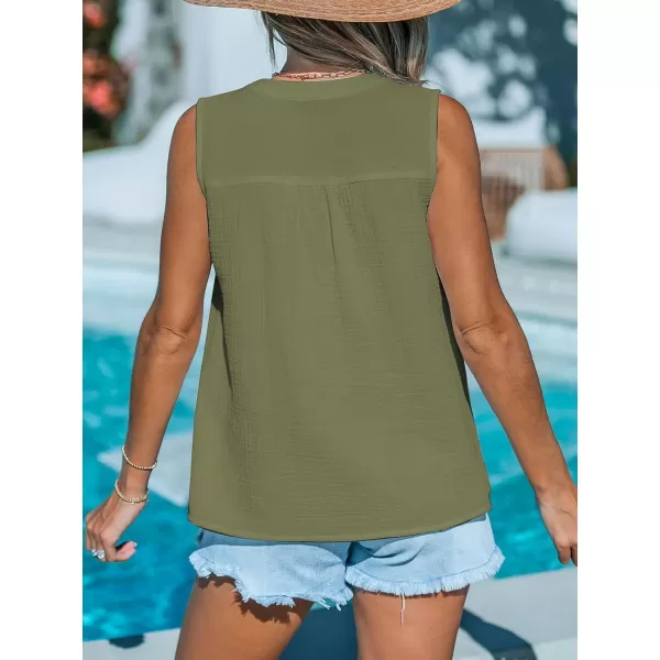 imageCUPSHE Women Tops Sleeveless Crinkle Tank VNeck Shirt Cami Casual Dressy SummerGreen