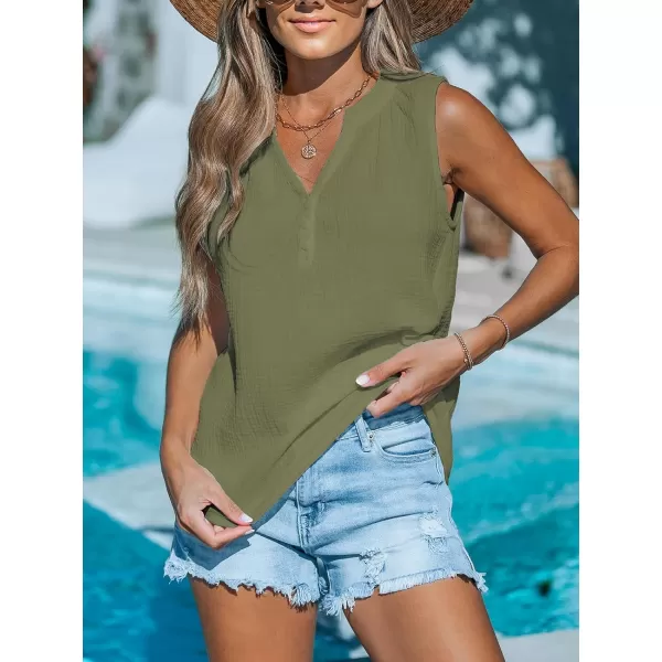 imageCUPSHE Women Tops Sleeveless Crinkle Tank VNeck Shirt Cami Casual Dressy SummerGreen
