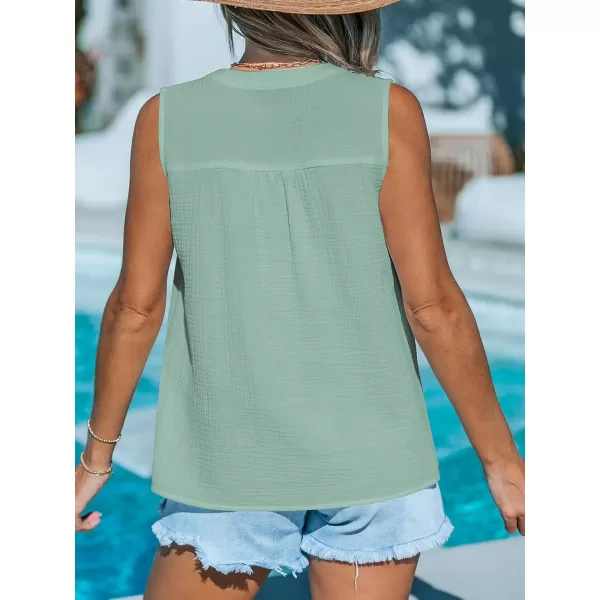 imageCUPSHE Women Tops Sleeveless Crinkle Tank VNeck Shirt Cami Casual Dressy SummerLight Green