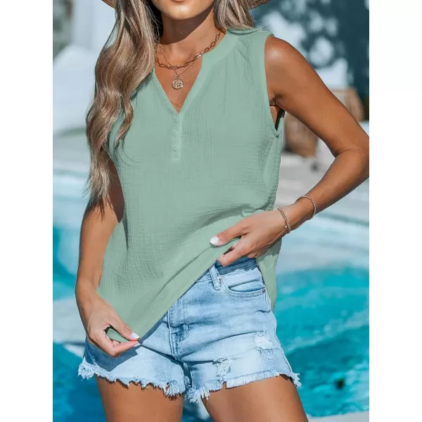 imageCUPSHE Women Tops Sleeveless Crinkle Tank VNeck Shirt Cami Casual Dressy SummerLight Green