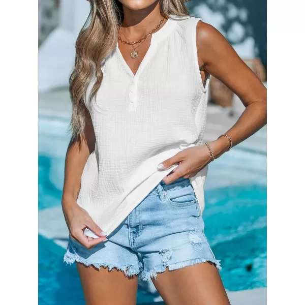 imageCUPSHE Women Tops Sleeveless Crinkle Tank VNeck Shirt Cami Casual Dressy SummerWhite