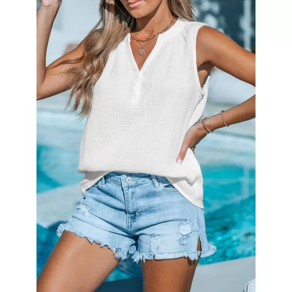 imageCUPSHE Women Tops Sleeveless Crinkle Tank VNeck Shirt Cami Casual Dressy SummerWhite