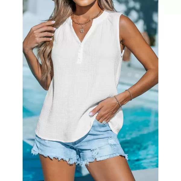 imageCUPSHE Women Tops Sleeveless Crinkle Tank VNeck Shirt Cami Casual Dressy SummerWhite