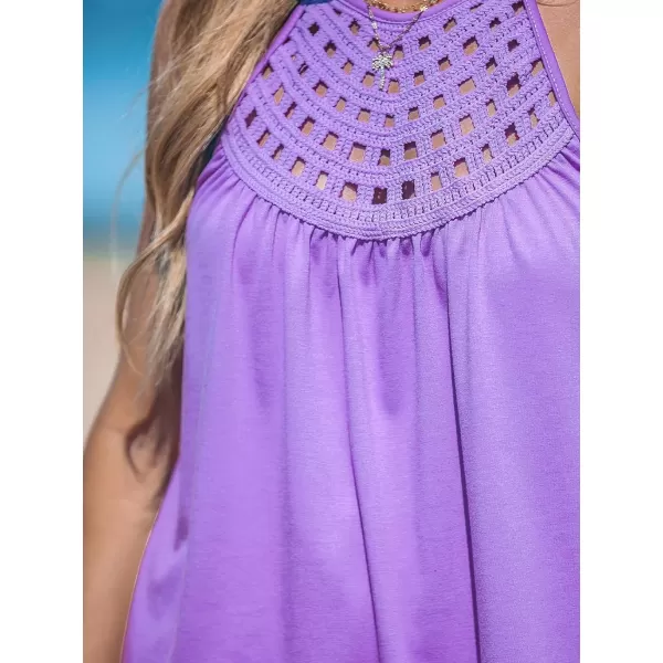 imageCUPSHE Women Tops Sleeveless Halter Neck Cami Blouses Lace Cutout Shirt Casual SummerPurple