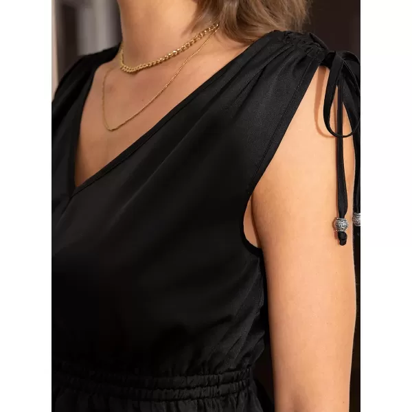 imageCUPSHE Women Tops Sleeveless Peplum Shirt Shoulder Ties Tee Solid Blouses Casual SummerBlack