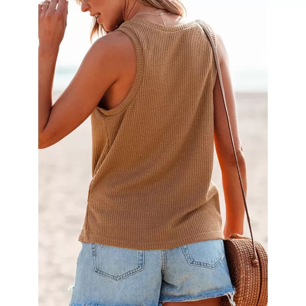 imageCUPSHE Women Tops Sleeveless Ribbed Twist Tank Top Crew Neck Shirt Casual SummerBrown