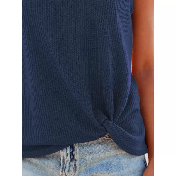 imageCUPSHE Women Tops Sleeveless Ribbed Twist Tank Top Crew Neck Shirt Casual SummerDark Blue