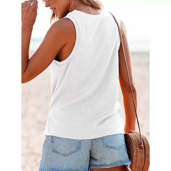 imageCUPSHE Women Tops Sleeveless Ribbed Twist Tank Top Crew Neck Shirt Casual SummerWhite