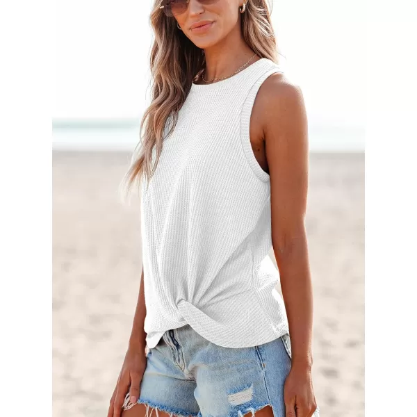 imageCUPSHE Women Tops Sleeveless Ribbed Twist Tank Top Crew Neck Shirt Casual SummerWhite