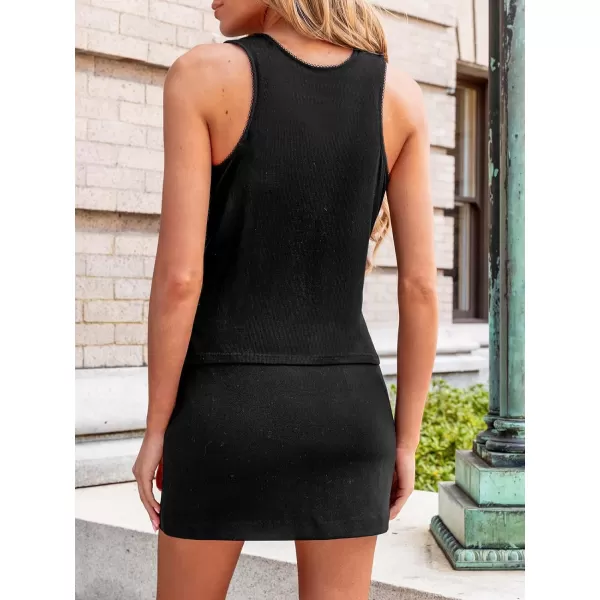 imageCUPSHE Women Tops Sleeveless Scoop Neck Cami Button Front Tee Shirt Casual SummerBlack