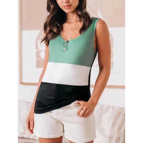 imageCUPSHE Women Tops Sleeveless Scoop Neck Tank Button Front Tee Shirt CasualBlack