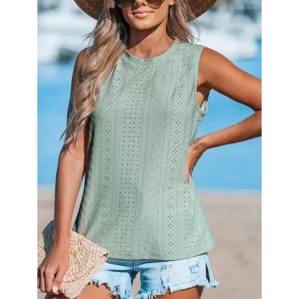 imageCUPSHE Women Tops Sleeveless Tank Cutout Blouse Crew Neck Shirt Lace Tee Summer Casual DressyGreen