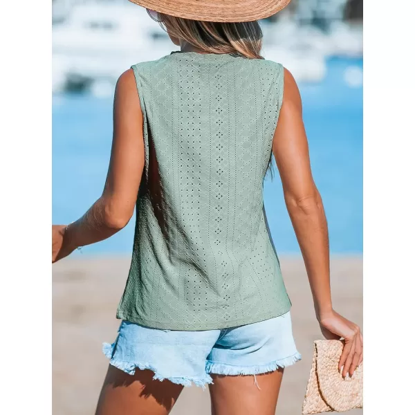 imageCUPSHE Women Tops Sleeveless Tank Cutout Blouse Crew Neck Shirt Lace Tee Summer Casual DressyGreen