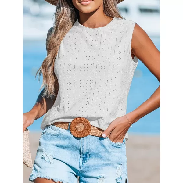 imageCUPSHE Women Tops Sleeveless Tank Cutout Blouse Crew Neck Shirt Lace Tee Summer Casual DressyWhite