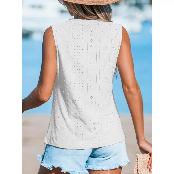 imageCUPSHE Women Tops Sleeveless Tank Cutout Blouse Crew Neck Shirt Lace Tee Summer Casual DressyWhite