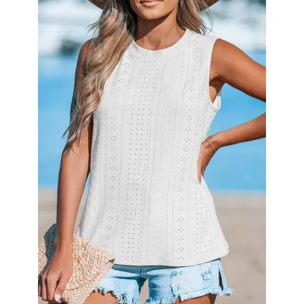 imageCUPSHE Women Tops Sleeveless Tank Cutout Blouse Crew Neck Shirt Lace Tee Summer Casual DressyWhite