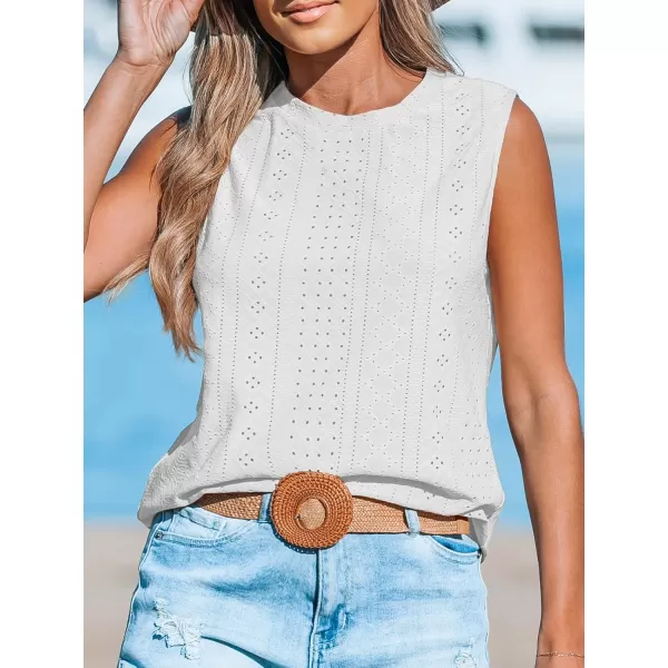 imageCUPSHE Women Tops Sleeveless Tank Cutout Blouse Crew Neck Shirt Lace Tee Summer Casual DressyWhite