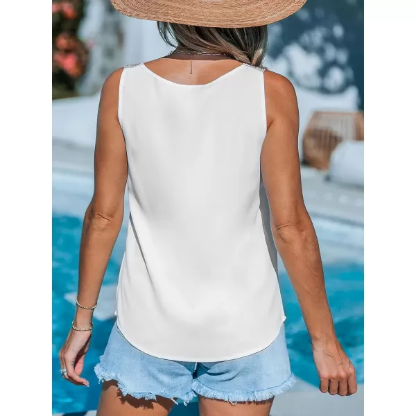 imageCUPSHE Women Tops Sleeveless V Neck Shirt Lace Neck Tee Solid Casual Summer BeachWhite