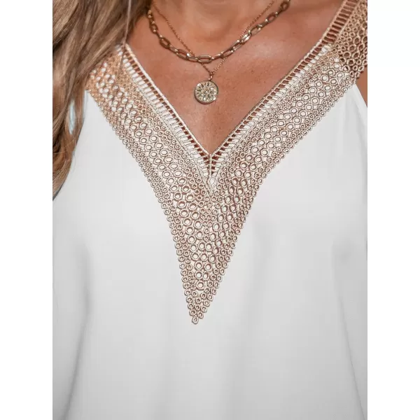 imageCUPSHE Women Tops Sleeveless V Neck Shirt Lace Neck Tee Solid Casual Summer BeachWhite