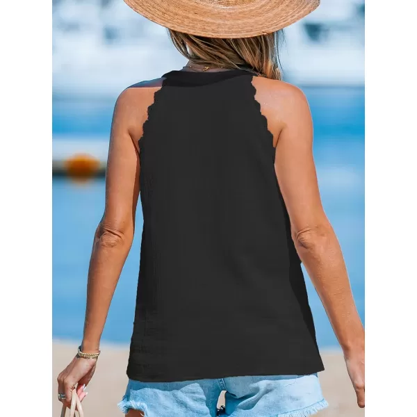 imageCUPSHE Women Tops Sleeveless V Neck Shirt Lace Tee Solid Casual SummerBlack