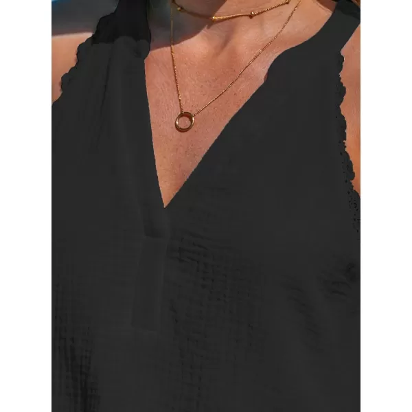 imageCUPSHE Women Tops Sleeveless V Neck Shirt Lace Tee Solid Casual SummerBlack