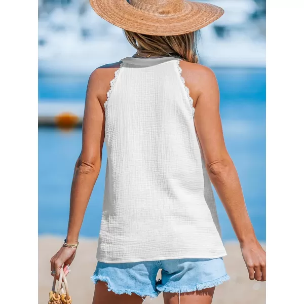 imageCUPSHE Women Tops Sleeveless V Neck Shirt Lace Tee Solid Casual SummerWhite