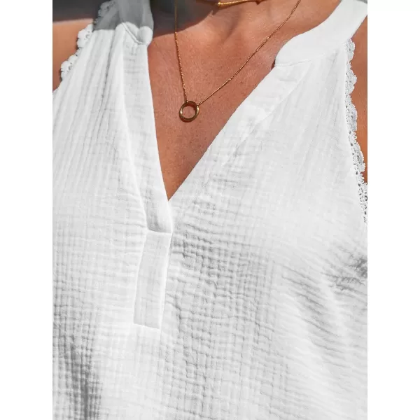 imageCUPSHE Women Tops Sleeveless V Neck Shirt Lace Tee Solid Casual SummerWhite