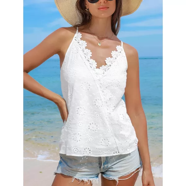 imageCUPSHE Women Tops Sleeveless VNeck Lace Cami Blouses Lace Cutout Shirt Casual DressyWhite