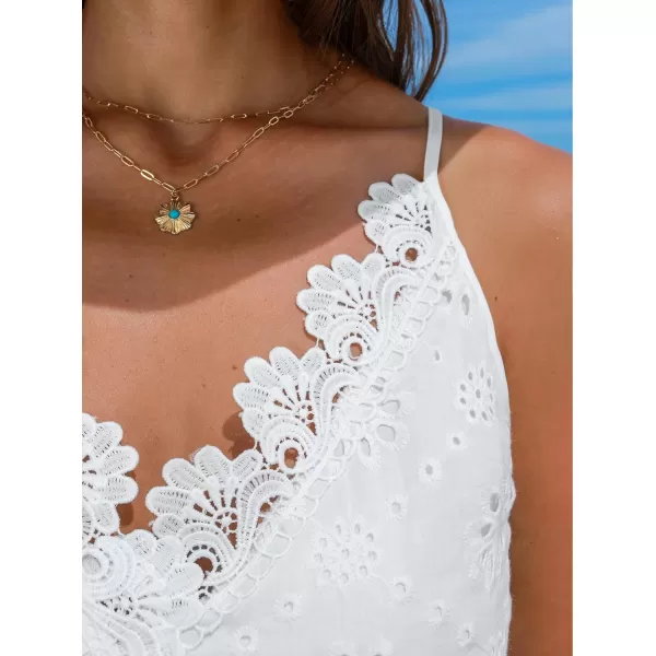 imageCUPSHE Women Tops Sleeveless VNeck Lace Cami Blouses Lace Cutout Shirt Casual DressyWhite