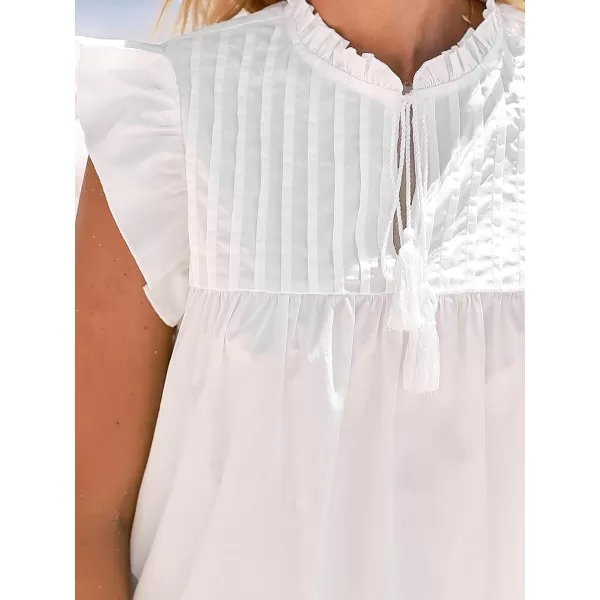 imageCUPSHE Women Tops Split Neck Flutter Sleeve Blouses Sleeveless Shirt Solid Tee Casual DressyWhite