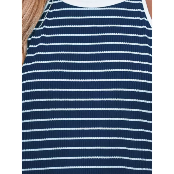 imageCUPSHE Women Tops Stripe Round Neck Tank Sleeveless Tee Shirt Casual SummerBlue