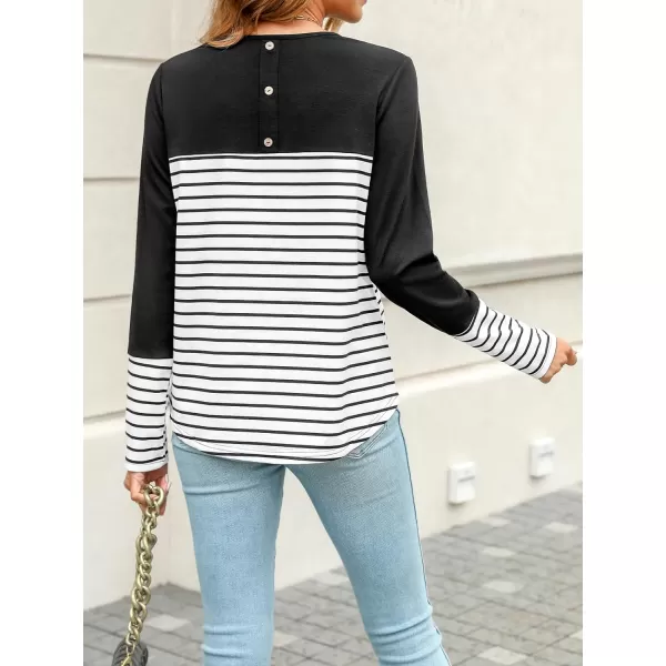 imageCUPSHE Women Tops Striped Colorblock Long Sleeve Tee Crew Neck Blouses CasualBlack