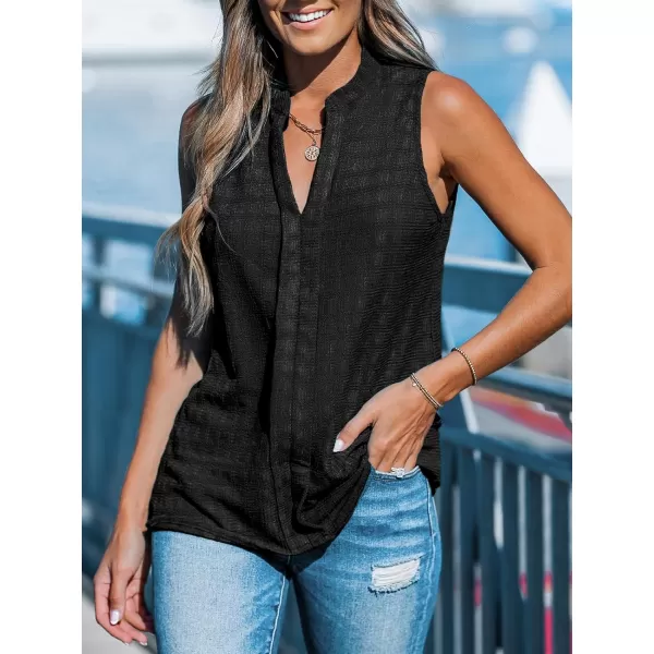 imageCUPSHE Women Tops Teal Split Sleeveless Blouse V Neck Shirt Tee Solid Casual Summer BeachBlack