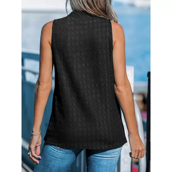 imageCUPSHE Women Tops Teal Split Sleeveless Blouse V Neck Shirt Tee Solid Casual Summer BeachBlack