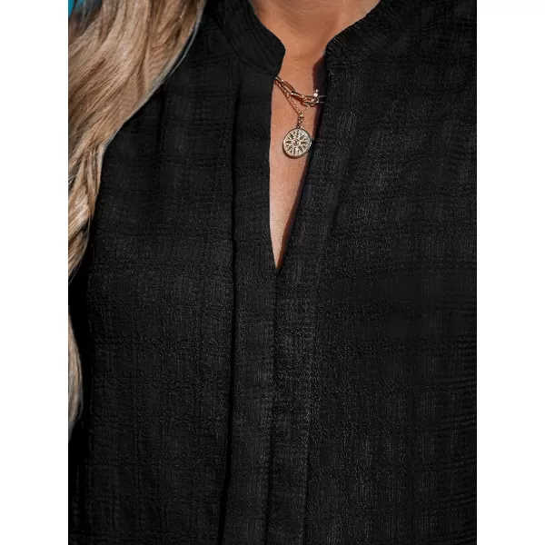 imageCUPSHE Women Tops Teal Split Sleeveless Blouse V Neck Shirt Tee Solid Casual Summer BeachBlack