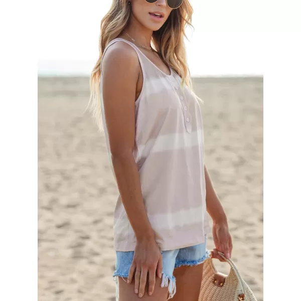 imageCUPSHE Women Tops Tie Dye Stripe Tank Top U Neck Sleeveless Tee Button Front Shirt Casual SummerPink