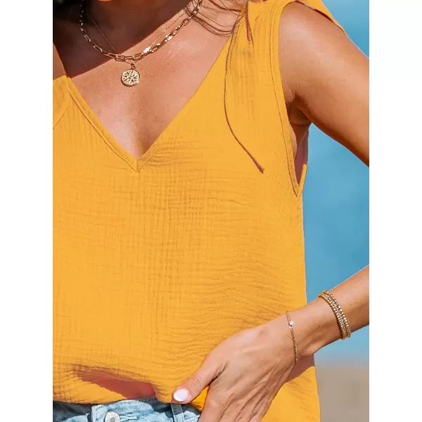 imageCUPSHE Women Tops TieShoulder VNeck Tank Sleeveless Tee Shirt Solid Casual SummerYellow