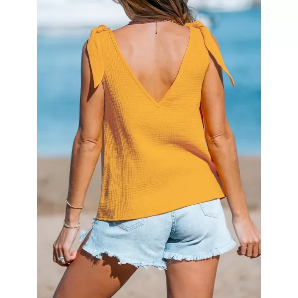 imageCUPSHE Women Tops TieShoulder VNeck Tank Sleeveless Tee Shirt Solid Casual SummerYellow