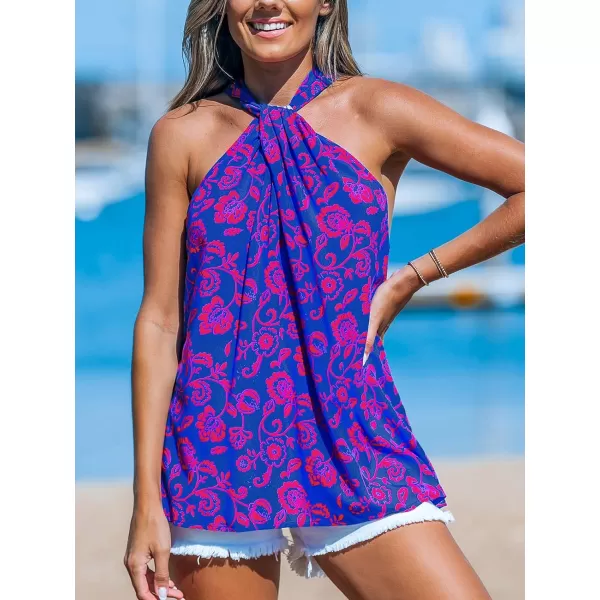 imageCUPSHE Women Tops Twist Halter Neckline Sleeveless Floral Shirt Casual SummerBlue Paisley