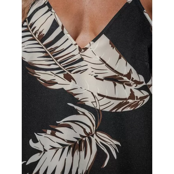 imageCUPSHE Women Tops V Neck Cami Leaf Tropical Sleevelss Tee Shirt Casual SummerBlack