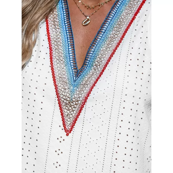 imageCUPSHE Women Tops V Neck Eyelet Jersey Tank Cutout Blouses Tee Sleeveless Shirt CasualWhite