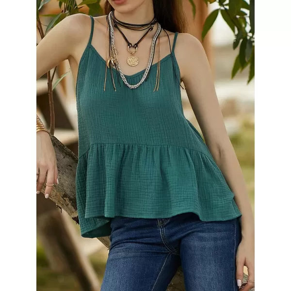 imageCUPSHE Women Tops V Neck Flared Ruffle Hem Cotton Sleeveless Babydoll Cami TopPine Green