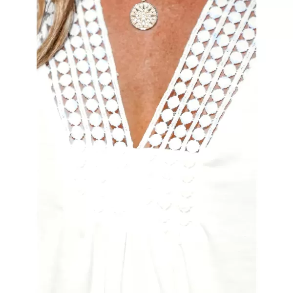 imageCUPSHE Women Tops V Neck Lace Tank Sleeveless Tee Lace Neck Shirt Casual SummerWhite