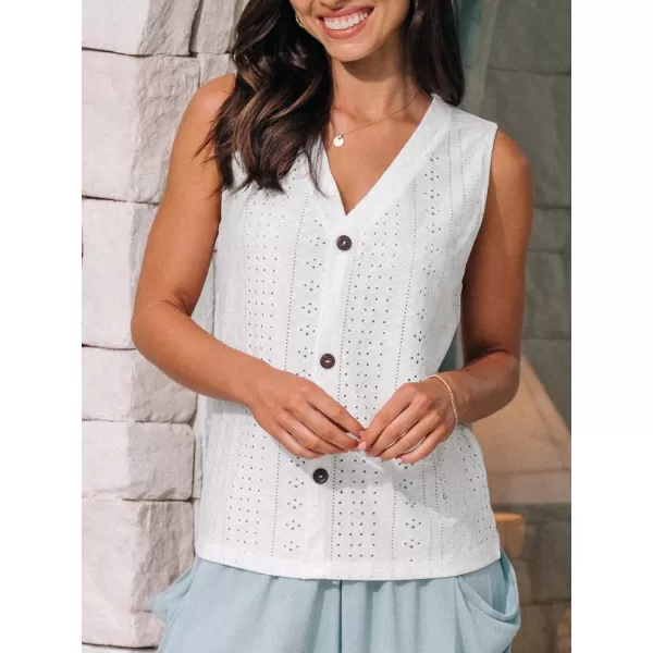 imageCUPSHE Women Tops V Neck Tank Lace Halter Sleeveless Tee Shirt CasualWhite