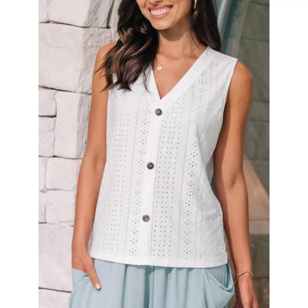 imageCUPSHE Women Tops V Neck Tank Lace Halter Sleeveless Tee Shirt CasualWhite
